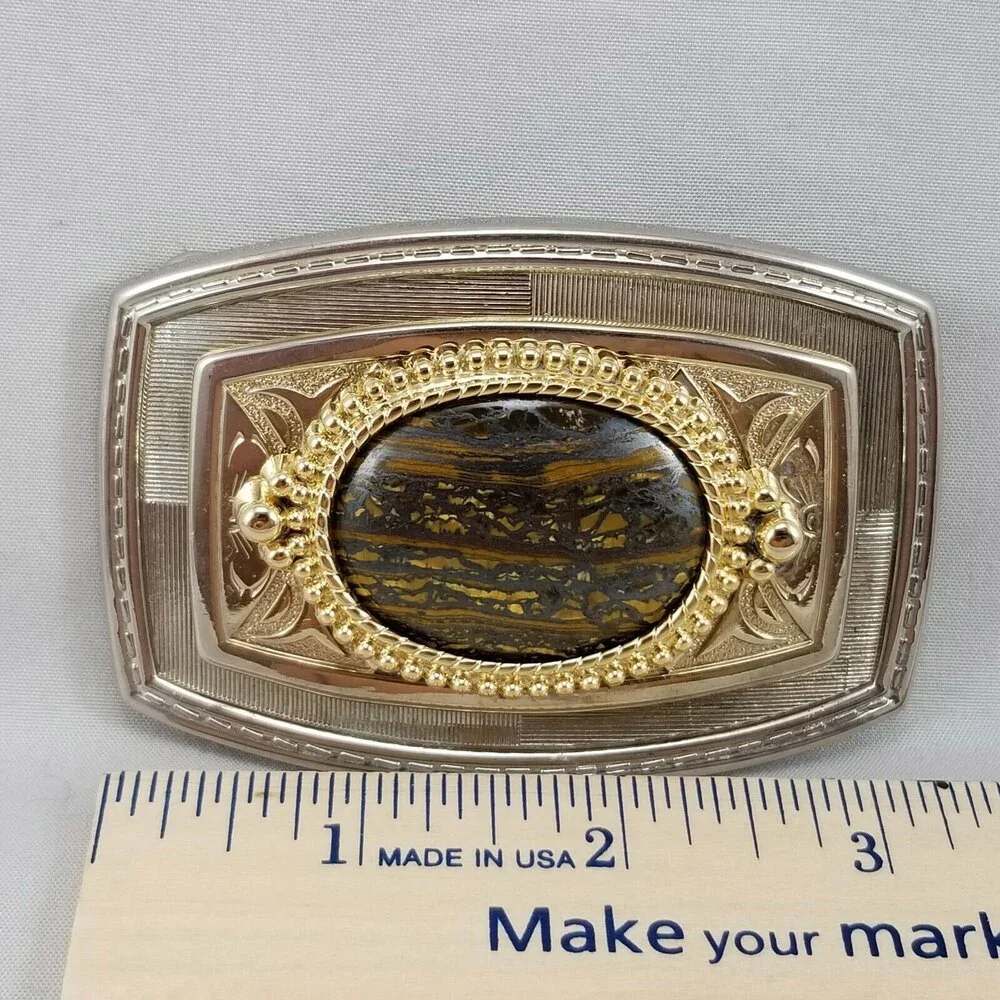 Belt Buckle Women's Unisex Onyx Ornate Western Filigree Gold And Silver Color‎